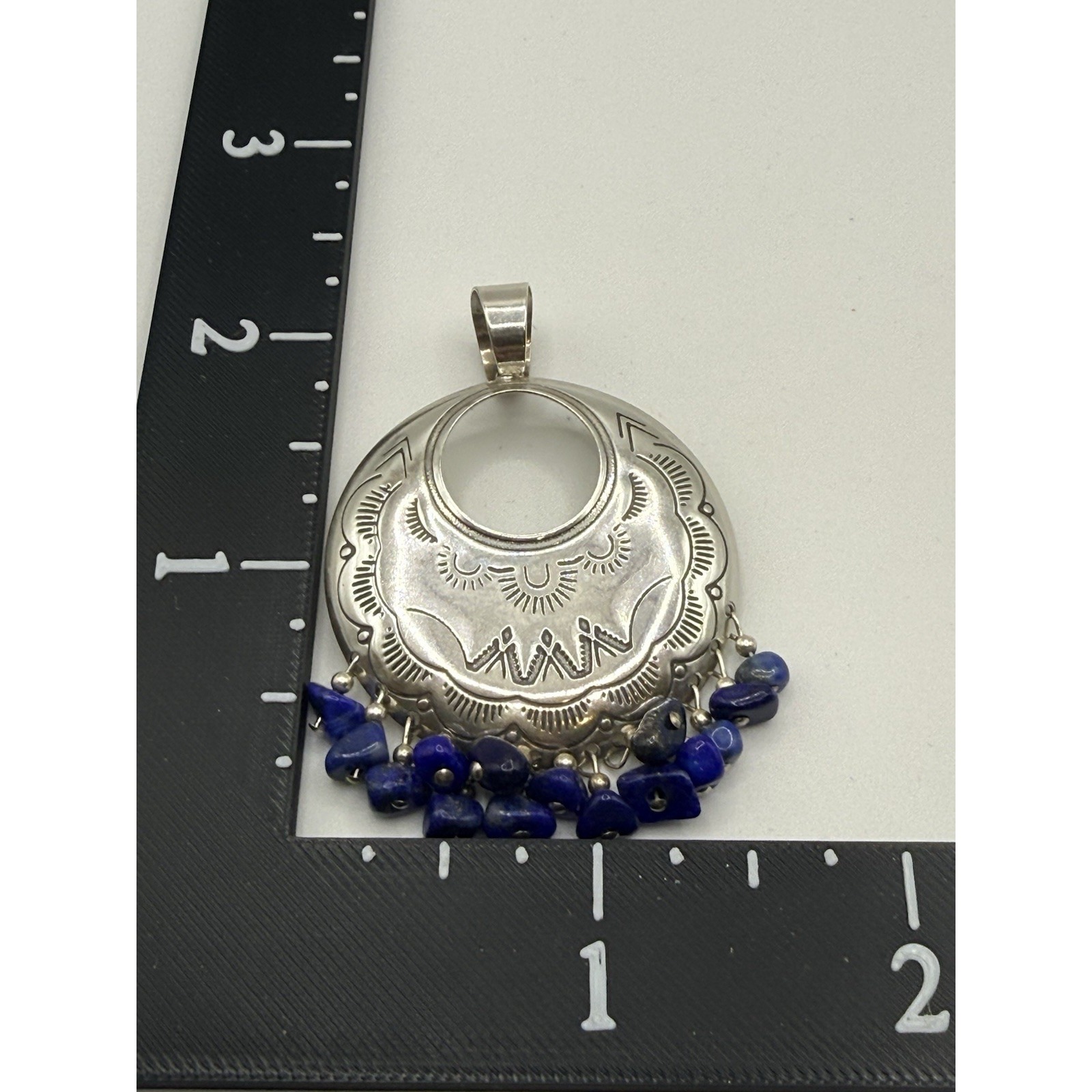 Sterling Silver Pendant Quoc Qt 925 Lapis Nugget Southwestern Dangle Etched — image 4 of 5